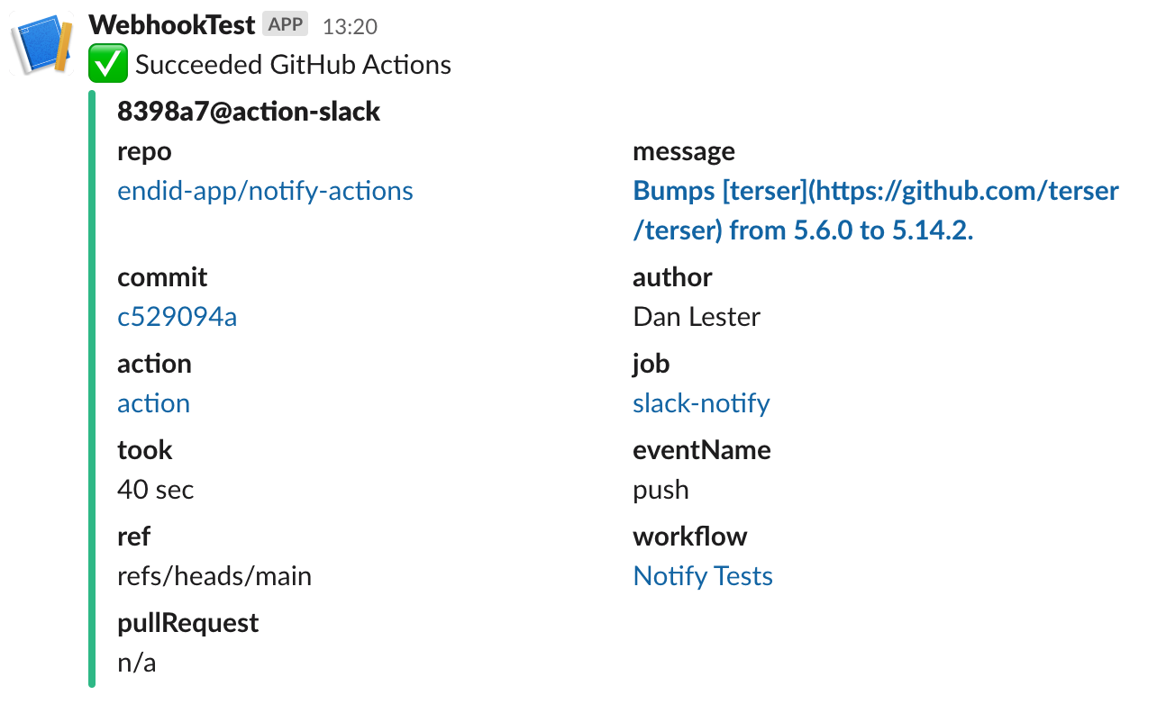 Slack notification from action-slack